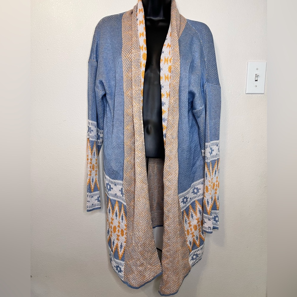 Lovely patterned open midi length cardigan (S)
